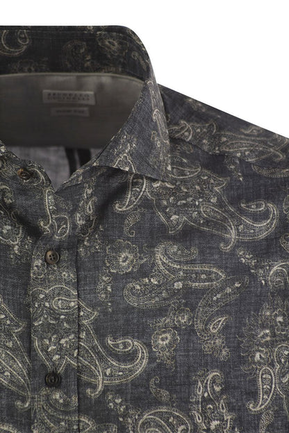 Slim fit cotton Paisley canvas shirt