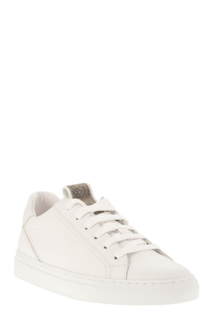 Matt calfskin trainers with precious detail