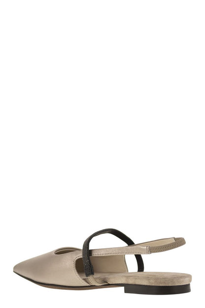 Open lamé calfskin flats with Shiny Strap