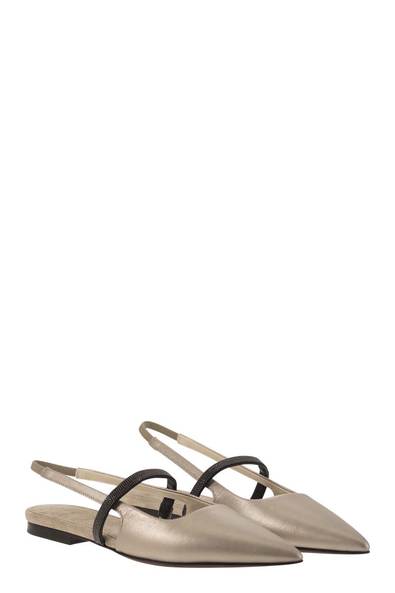 Open lamé calfskin flats with Shiny Strap