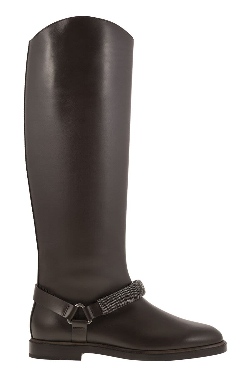 Mat Calf Boots with Precious Ribbed Strap