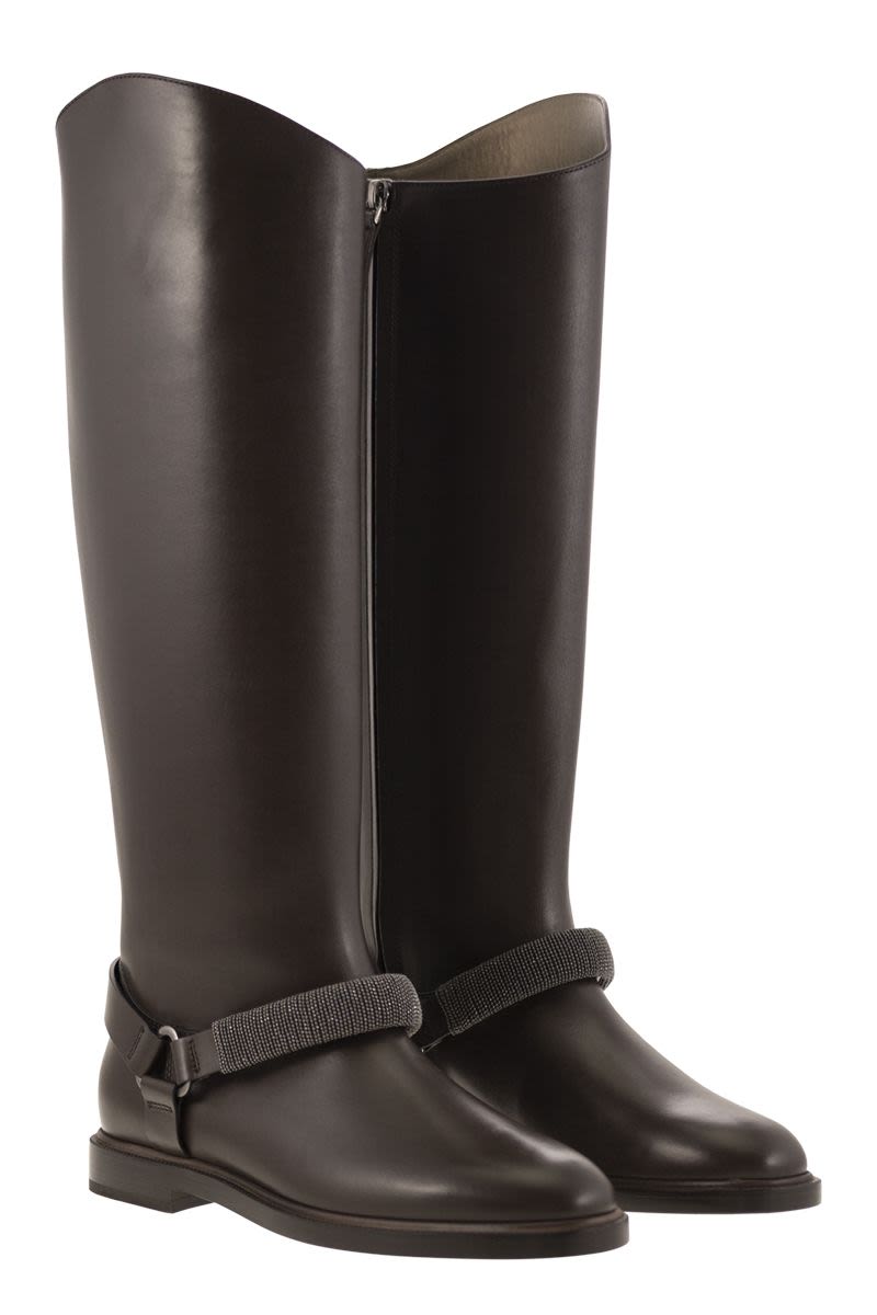 Mat Calf Boots with Precious Ribbed Strap