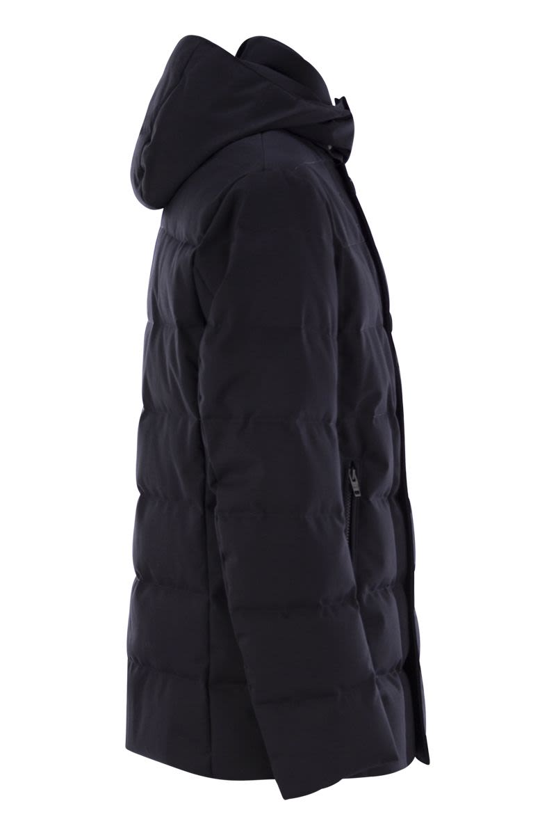 Double-breasted down jacket with hood