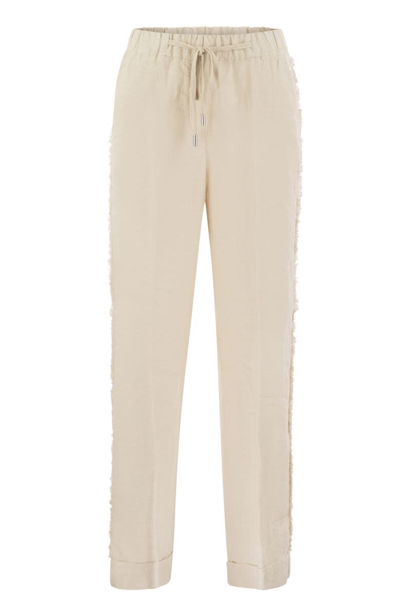 Linen trousers with side fringes