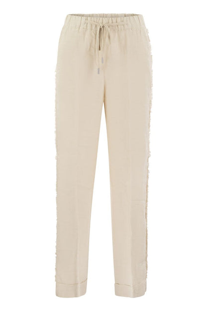 Linen trousers with side fringes