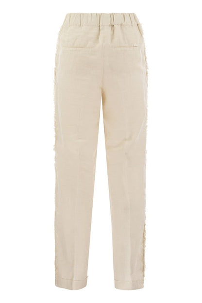 Linen trousers with side fringes