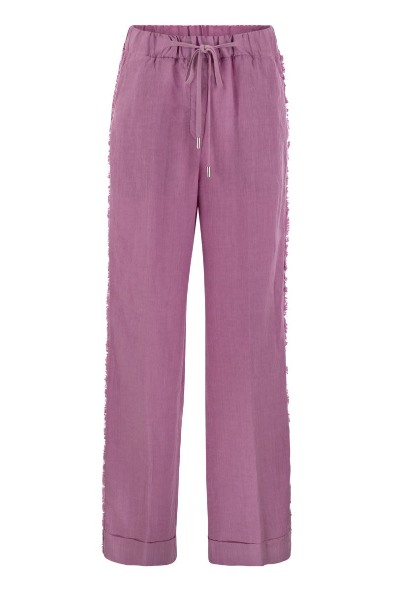 Linen trousers with side fringes