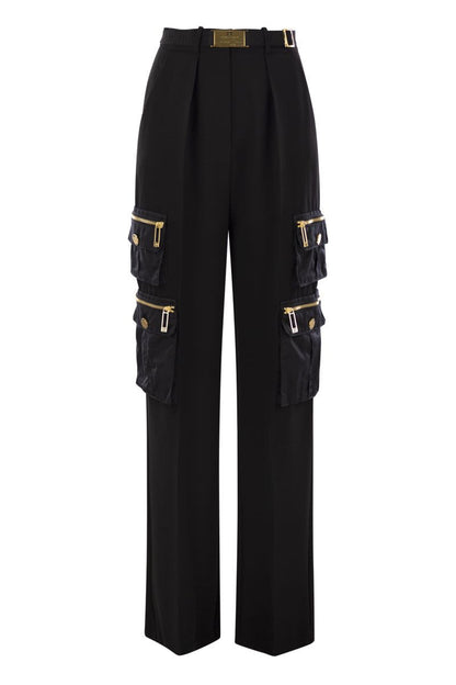 Straight crepe trousers with pockets and belt