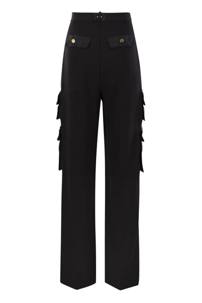 Straight crepe trousers with pockets and belt