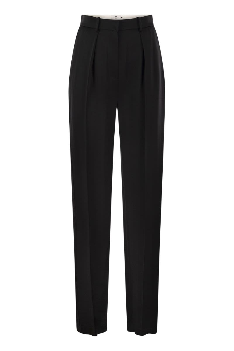 Straight satin trousers with satin bands