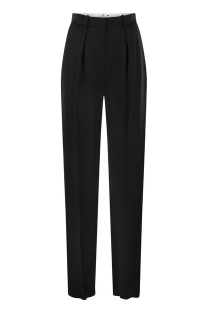 Straight satin trousers with satin bands