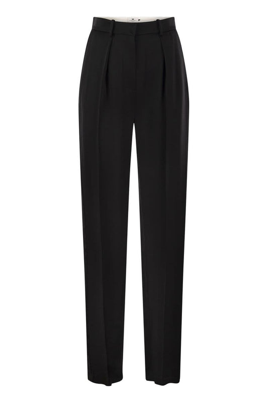 Straight satin trousers with satin bands