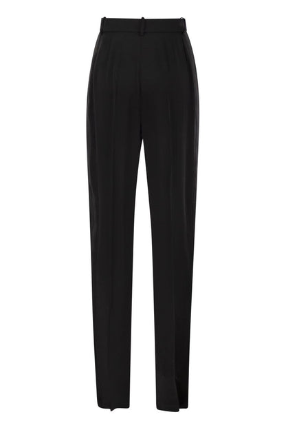 Straight satin trousers with satin bands