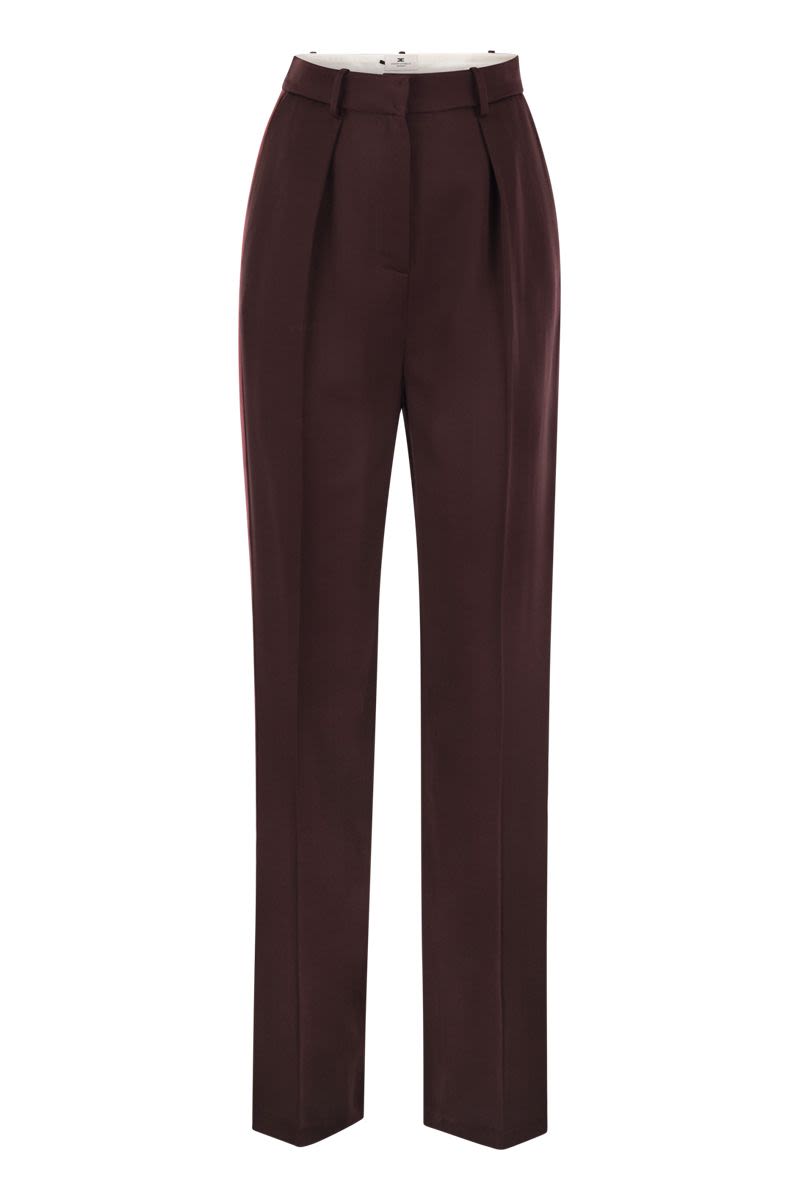 Straight satin trousers with satin bands