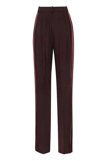 Straight satin trousers with satin bands