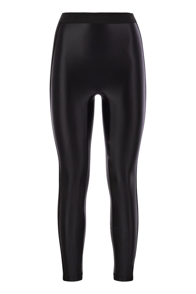 Shiny lycra leggings with logoed elastic band