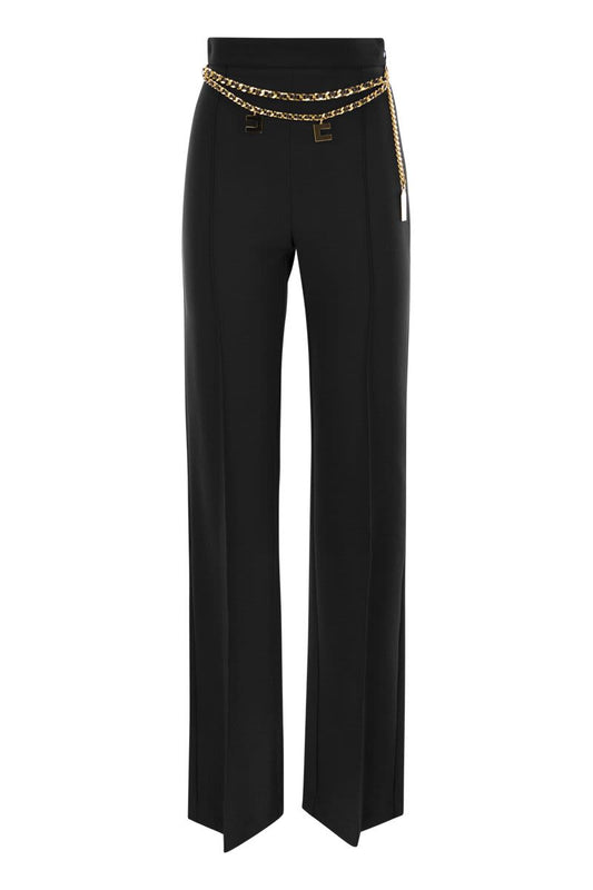 Stretch crepe palazzo trousers with belt