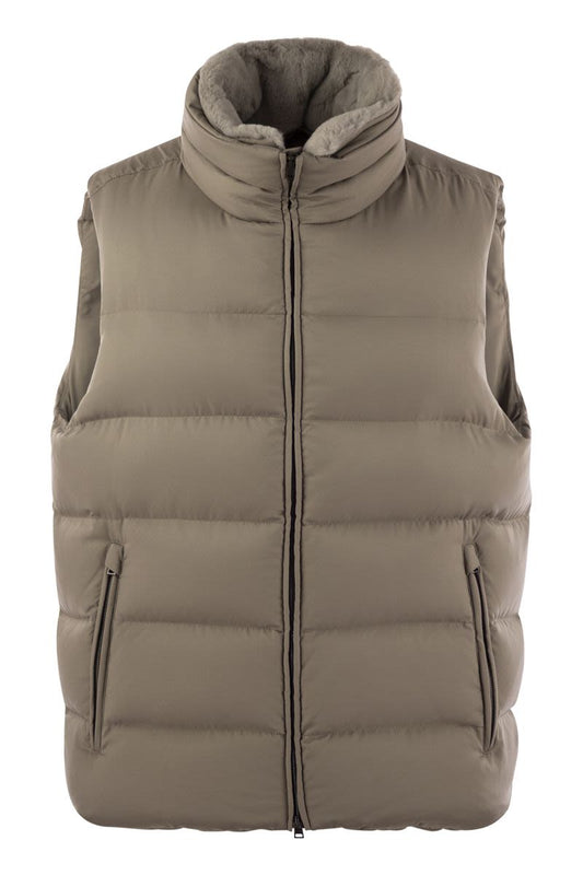 Down-filled waistcoat with fur insert