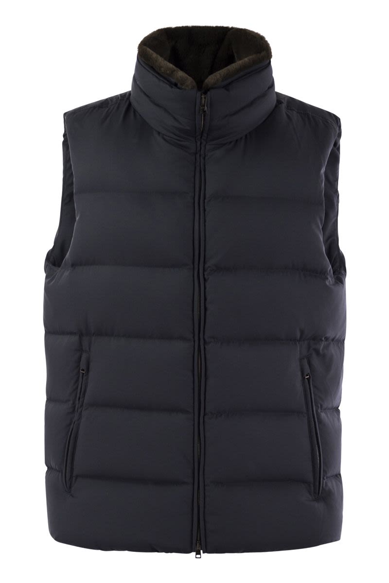 Down-filled waistcoat with fur insert