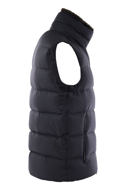 Down-filled waistcoat with fur insert