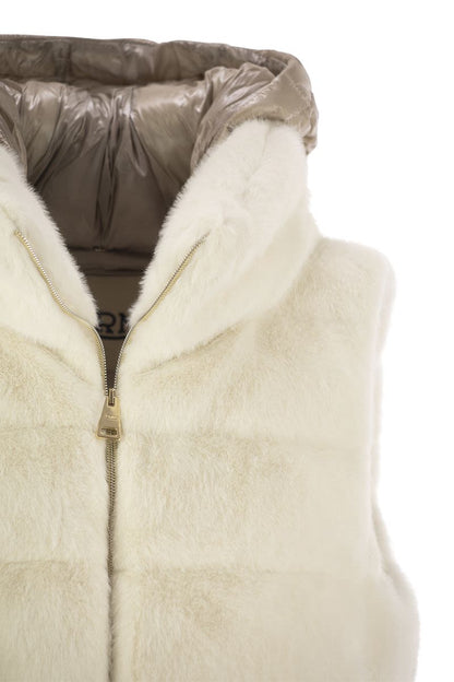 Cruelty-free fur sleeve coat