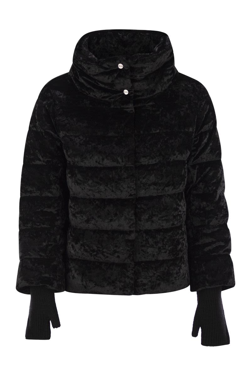 Stretch velvet down jacket