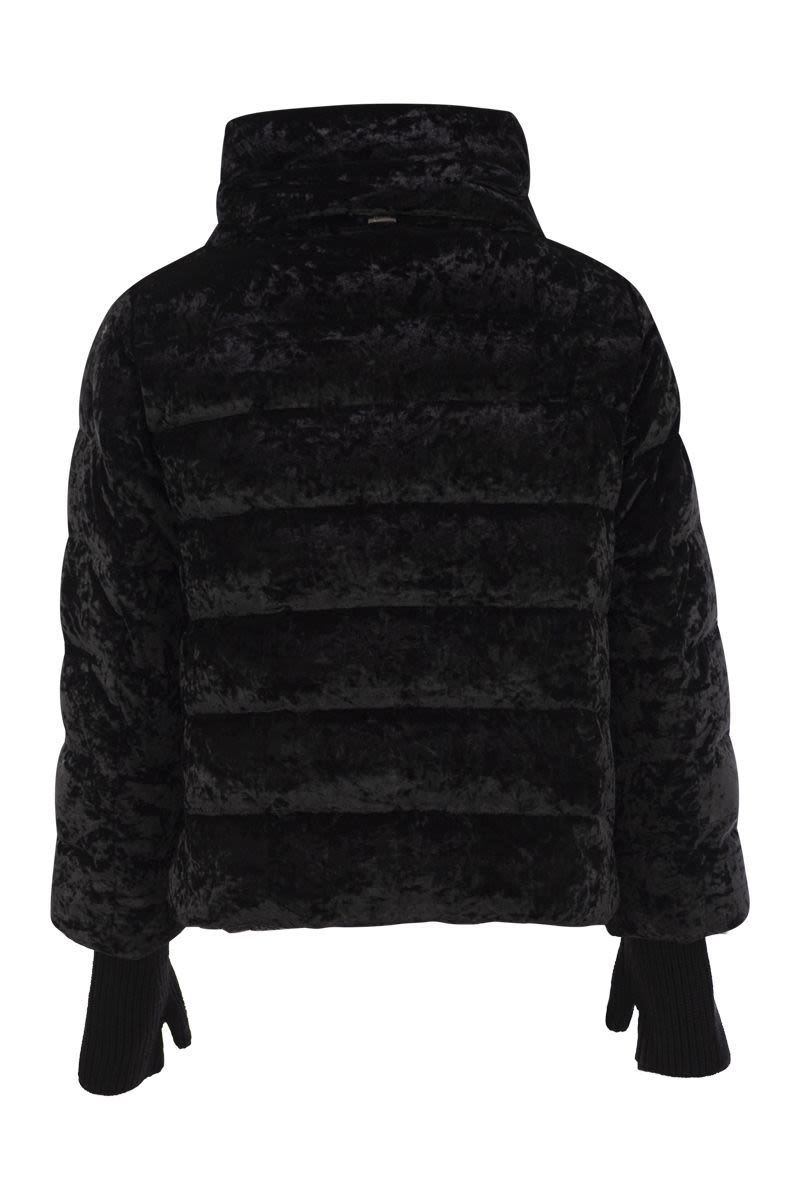 Stretch velvet down jacket