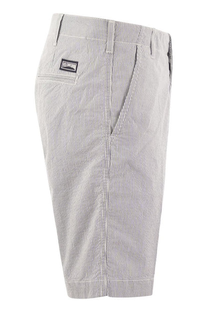 Micro striped cotton bermuda shorts