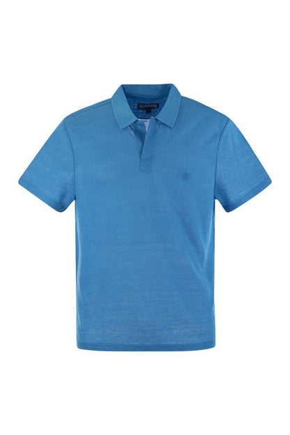 Short-sleeved linen polo shirt