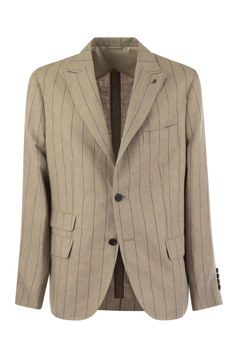 Pinstripe linen single-breasted blazer