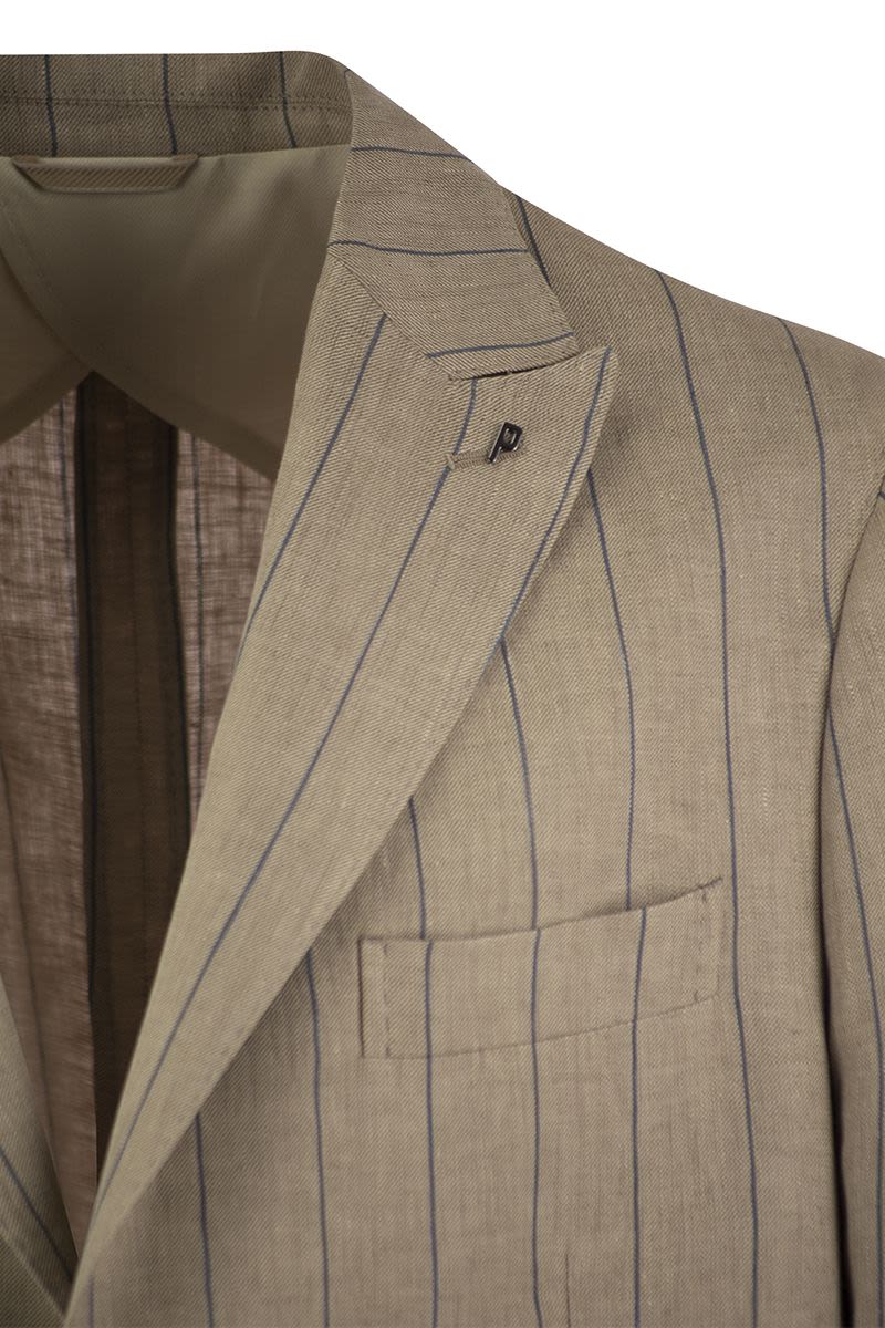 Pinstripe linen single-breasted blazer