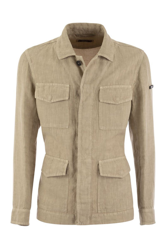 Pure linen canvas safari jacket