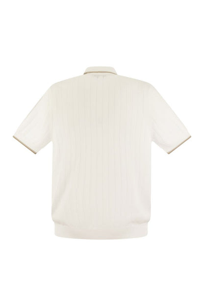 Polo shirt in pure cotton crepe yarn with flat rib