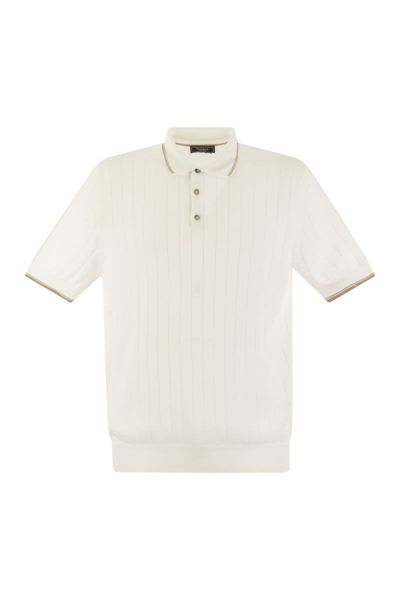 Polo shirt in pure cotton crepe yarn with flat rib