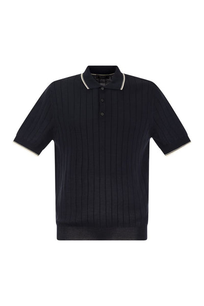 Polo shirt in pure cotton crepe yarn with flat rib