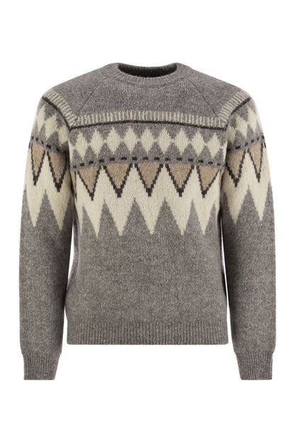 Jacquard jersey in alpaca, cotton and wool