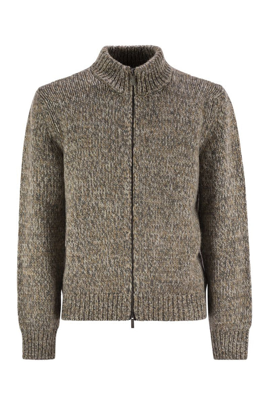 Wool-blend turtleneck cardigan