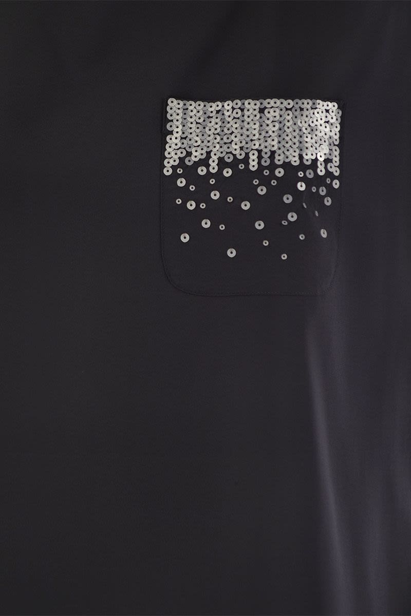 Crepe de chine top with sequin pocket