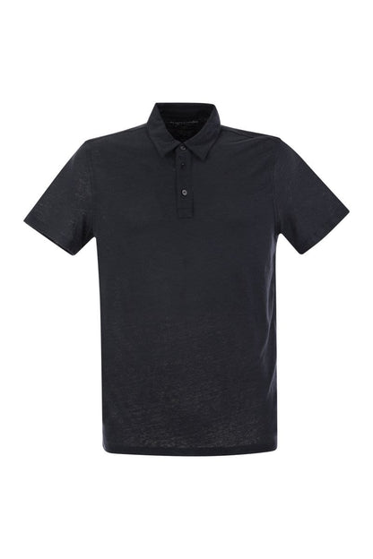 Linen short-sleeved polo shirt