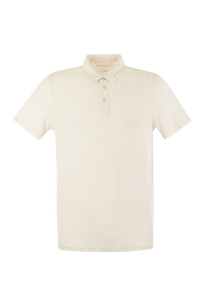 Linen short-sleeved polo shirt