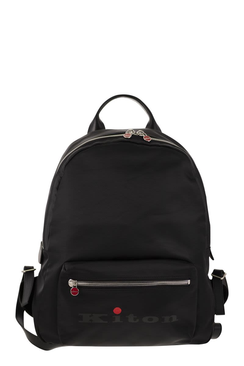 Nylon backpack with leather details