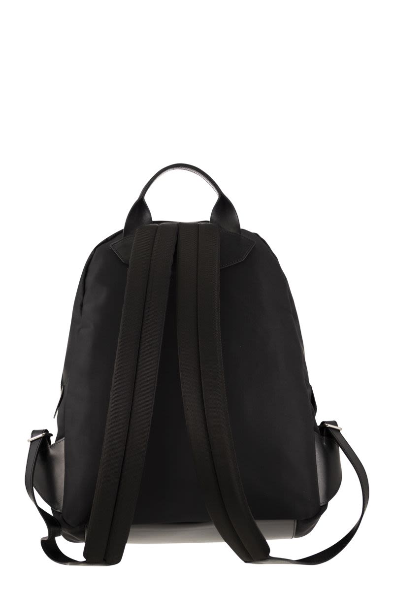 Nylon backpack with leather details