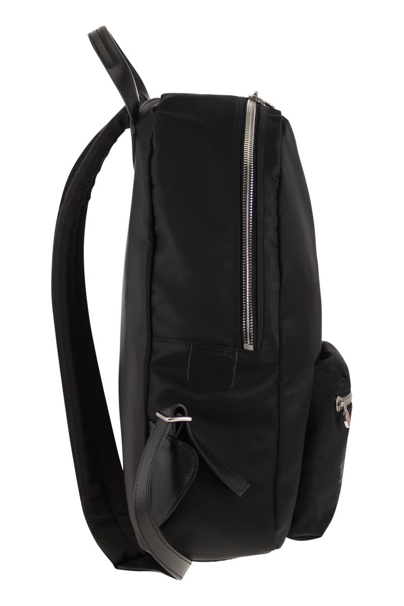 Nylon backpack with leather details