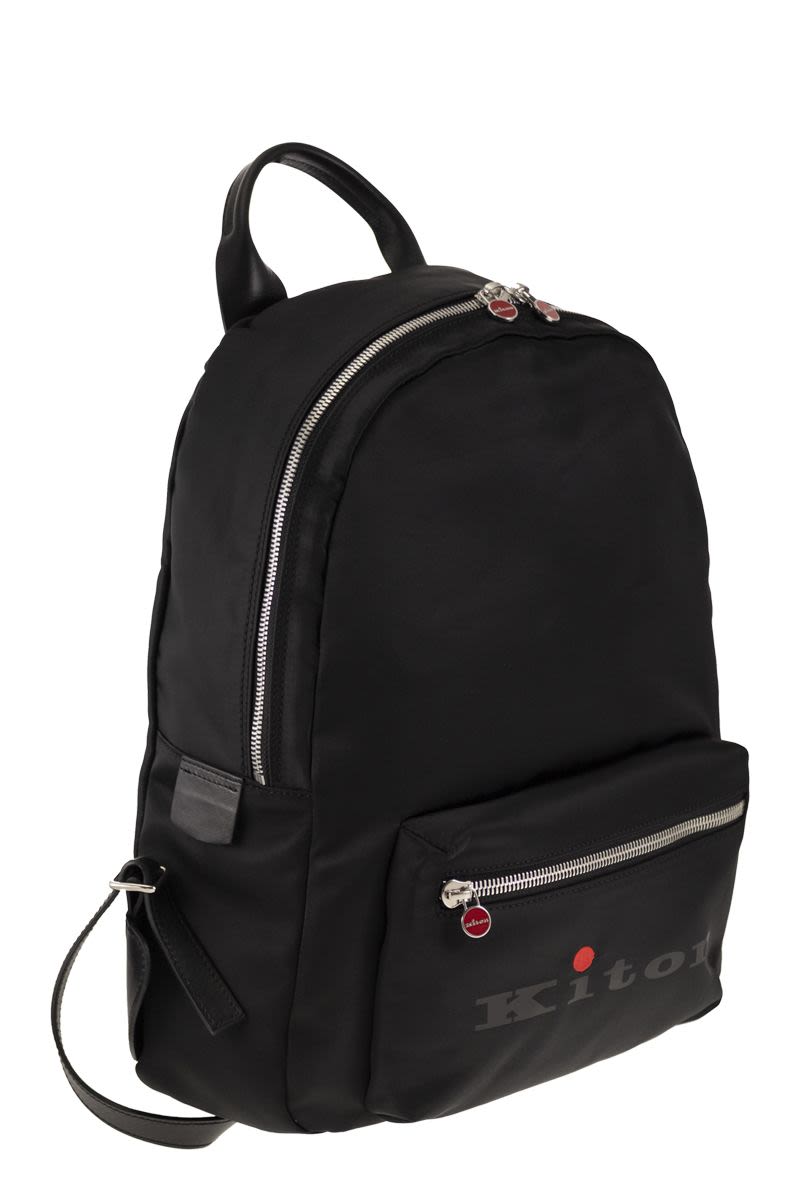 Nylon backpack with leather details