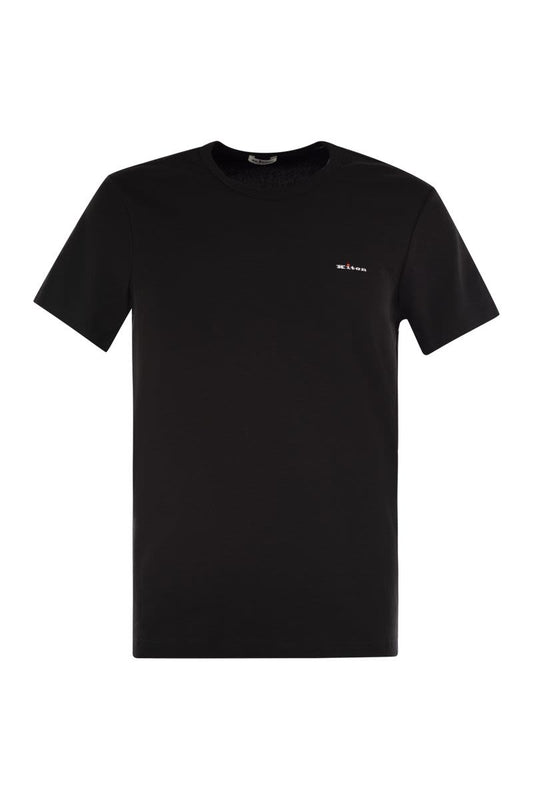 Stretch cotton T-shirt with embroidered logo