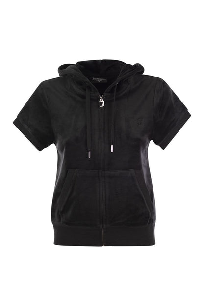 Short-sleeved velvet hoodie