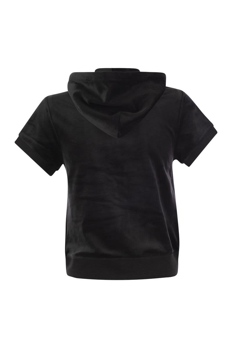 Short-sleeved velvet hoodie