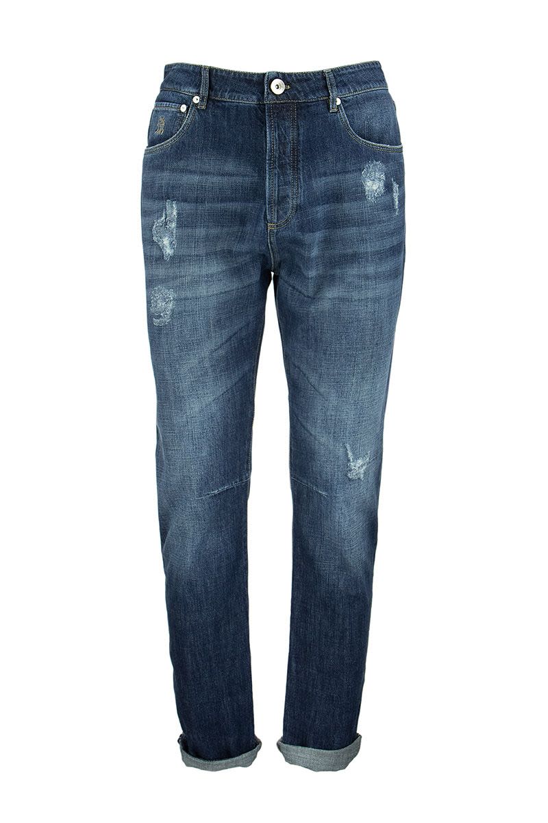 Five-pocket leisure fit trousers in Old denim with rips - VOGUERINI