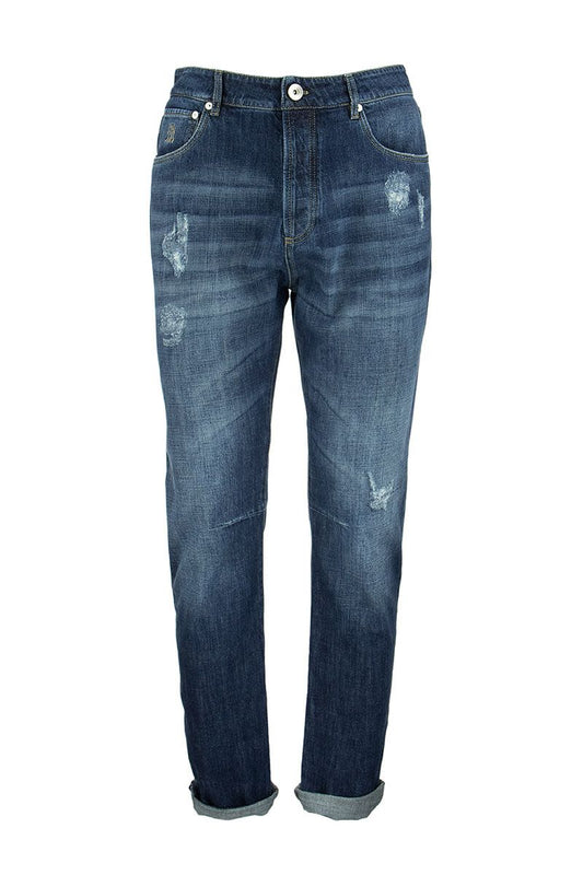 Five-pocket leisure fit trousers in Old denim with rips - VOGUERINI