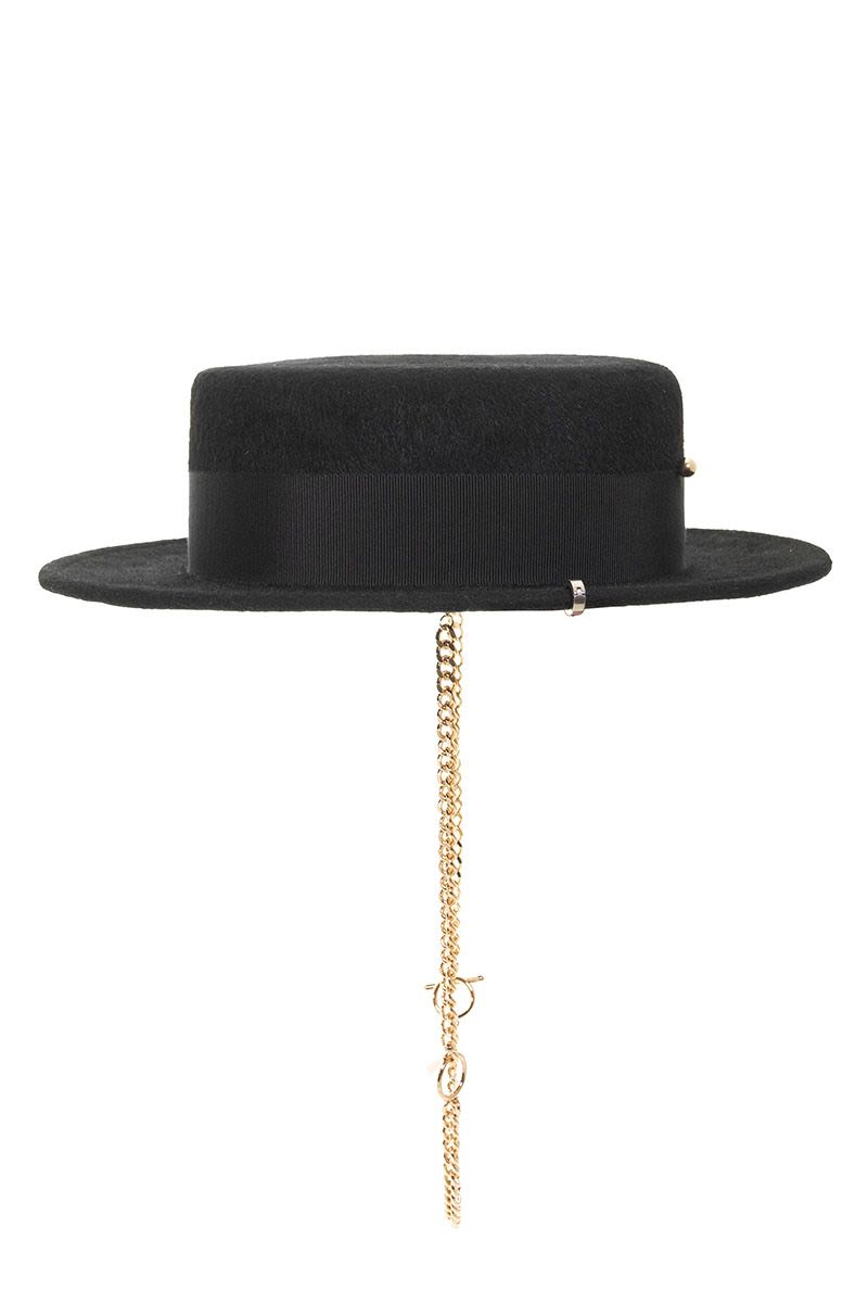 Piercing Beige Felt Canotier Hat - VOGUERINI